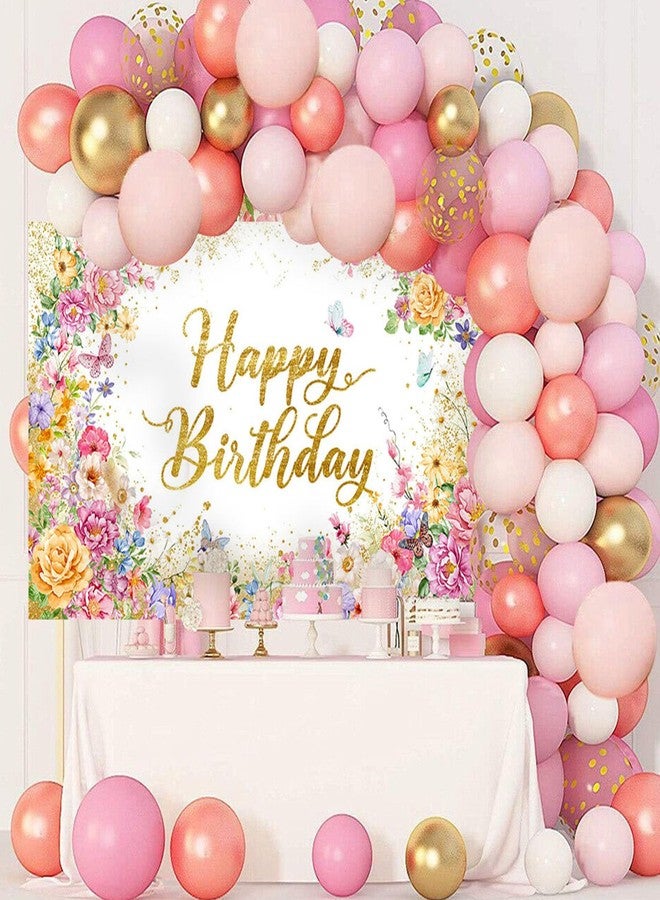 Mocsicka Happy Birthday Banner Pink Floral Wildflowers Birthday Party Decorations for Women Girls Party Photography Backdrop Supplies (Pink, 70.8 x 43.3 Inch) - Image 5